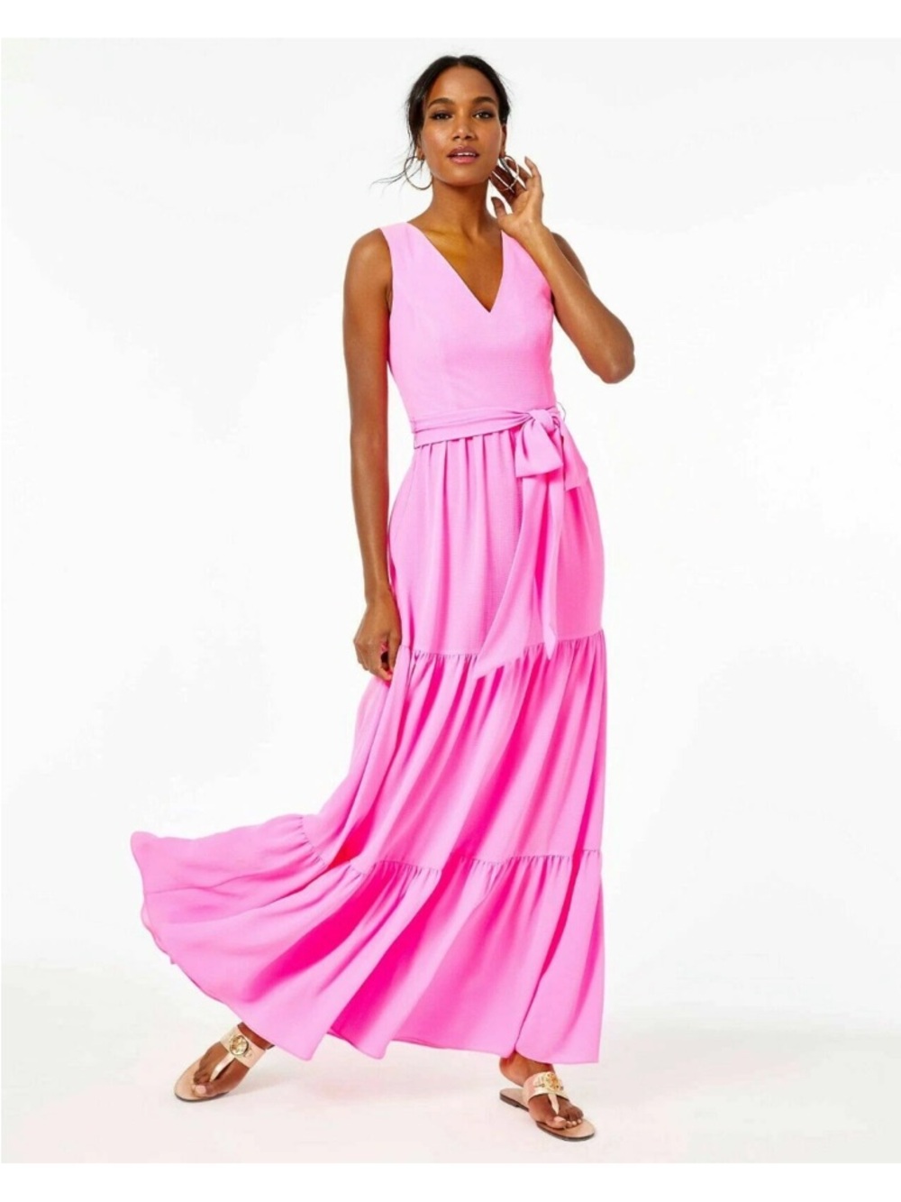 Lilly Pulitzer Bright Pink V-Neck Maxi with Waist Tie